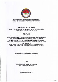 PENGOPTIMALAN EDUKASI KEPADA KELUARGA PASIEN MELALUI PEMBUATAN MEDIA EDUKASI LEAFLET MENGENAI AKTIVITAS BIMBINGAN ROHANI SEBGAI UOAYA BANTUAN PENYEMBUHAN PASIEN RUMAH SAKIT DR. SUYOTO PUSAT REHABILITASI KEMENTERIAN PERTAHANAN