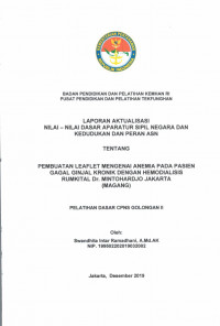 PEMBUATAN LEAFLET MENGENAI ANEMIA PADA PASIEN GAGAL GINJAL KRONIK DENGAN HEMODIALISASI RUMKITAL DR. MINTOHARDJO JAKARTA (MAGANG)